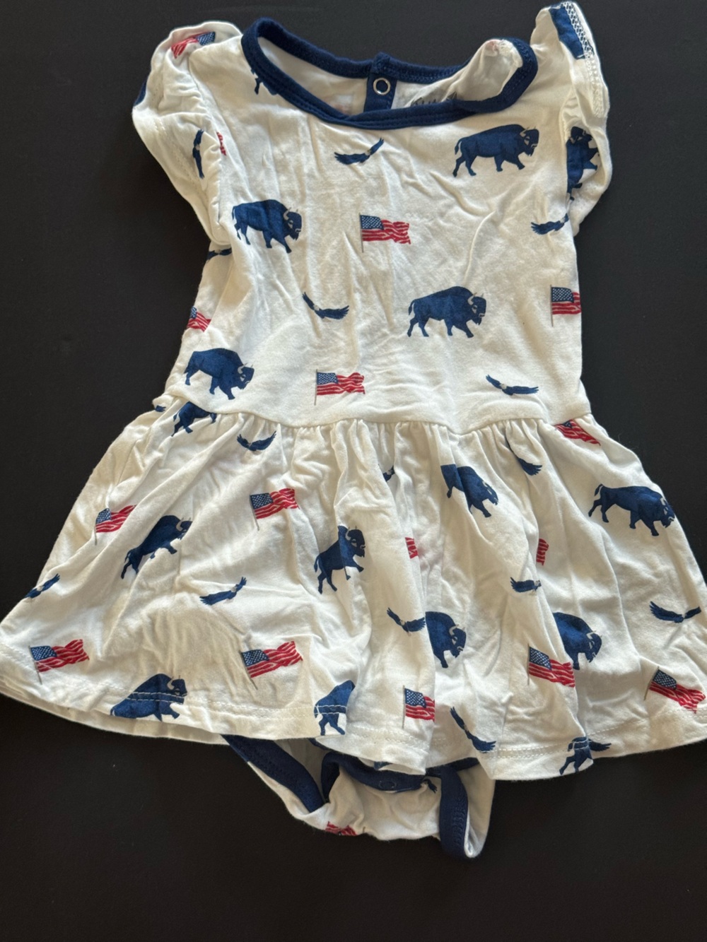 Kyte BABY Cream Dress with Navy Bear and American Flag Print